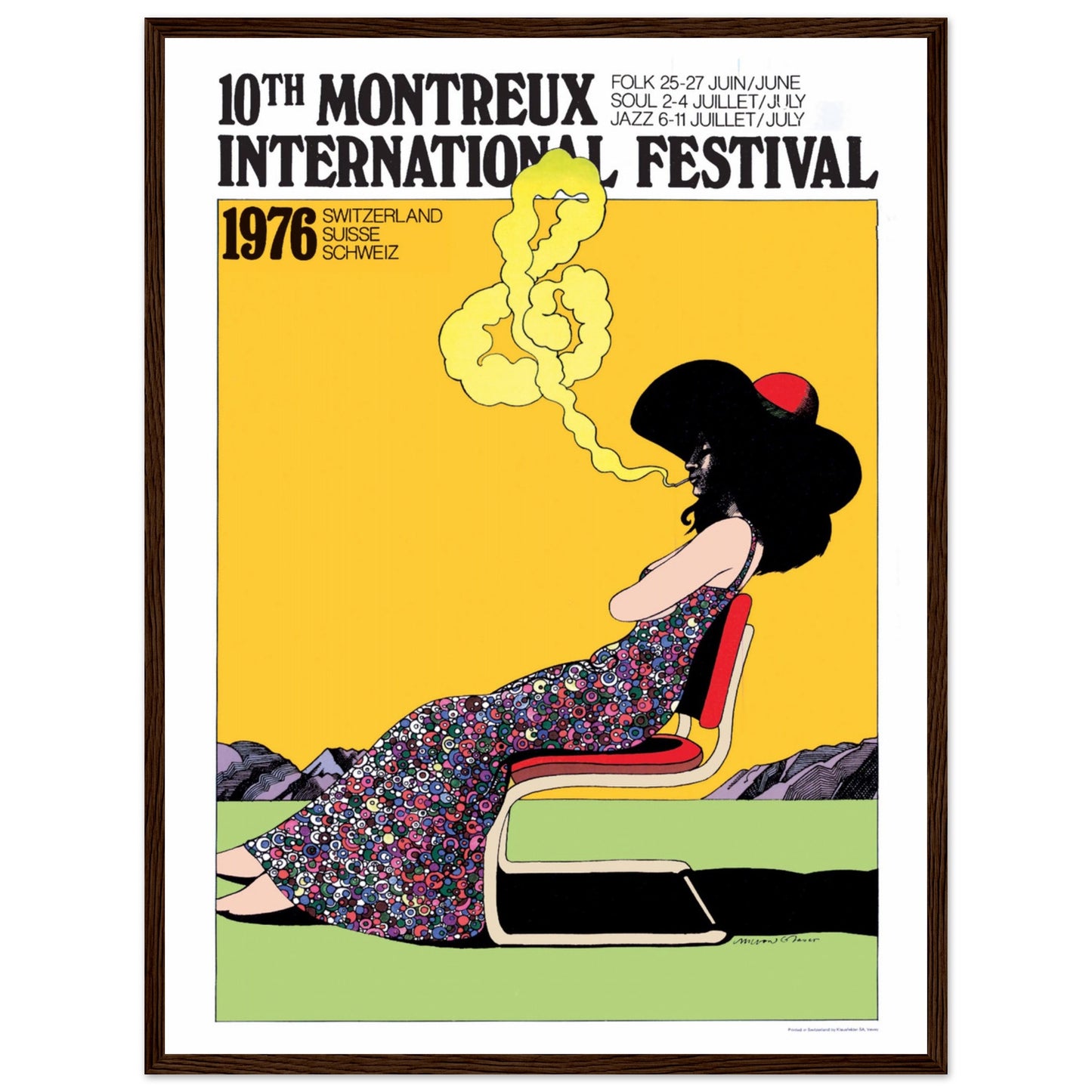 Swiss vintage music festival poster from Montreux 1976 with bold graphic pop art style and classic typography.
