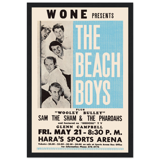 Relive the surf and sun era with this Beach Boys concert poster, a timeless piece of 60s music history. Featuring the legendary Beach Boys in a vintage concert setting, this poster is perfect for classic rock fans, music collectors, and lovers of retro beach vibes. Display it in your living room, music room, or studio to add a touch of California sound and nostalgia. Order now and own a piece of rock and roll history!