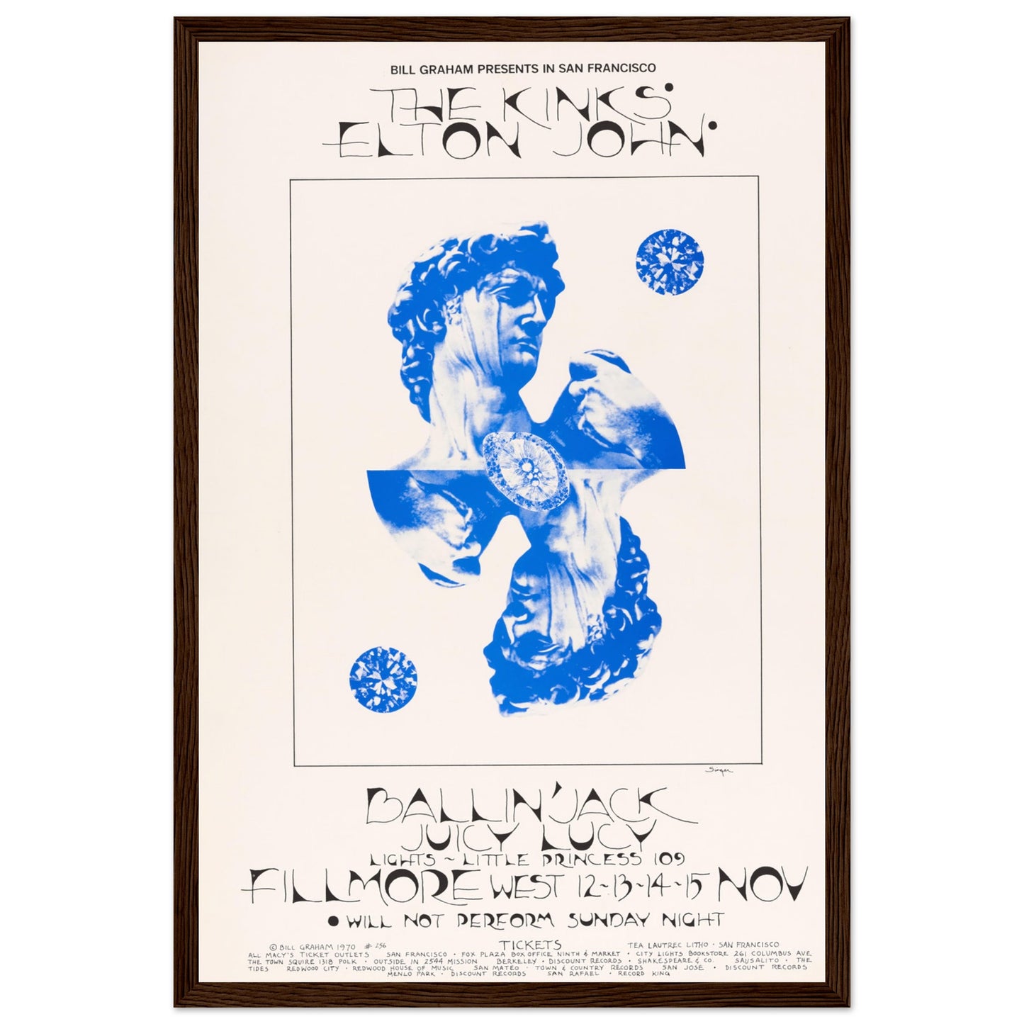 Vintage rock poster of The Kinks with bold artistic design, perfect wall decor for 60s music fans.