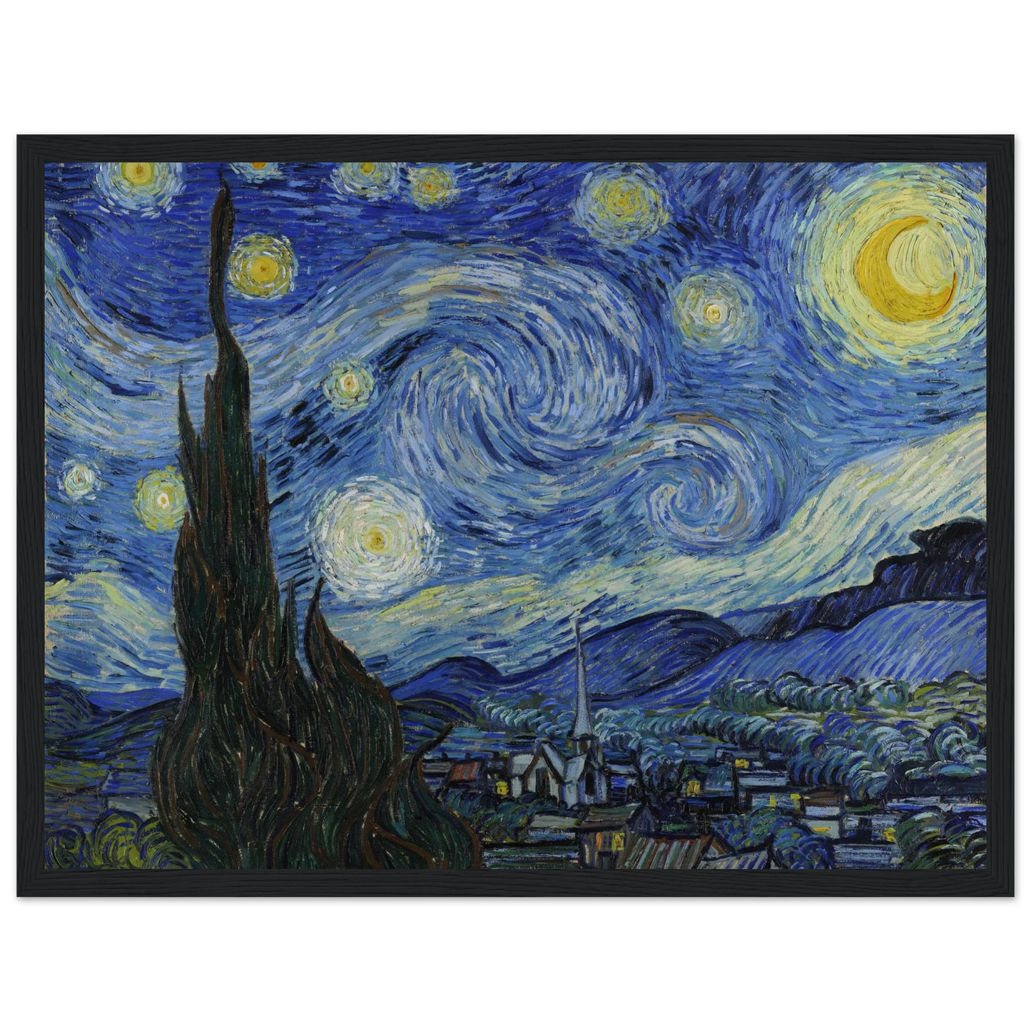 This high-quality reproduction print of The Starry Night by Vincent van Gogh brings the emotion, movement, and color of this legendary painting into your home. Originally painted in 1889 while Van Gogh was in Saint-Rémy, this artwork’s swirling skies and vibrant blues have made it one of the most beloved pieces of all time. Our poster version is printed on archival-quality paper, preserving the texture and depth of the original. Ideal as wall art for living rooms, offices, bedrooms, or creative spaces, this