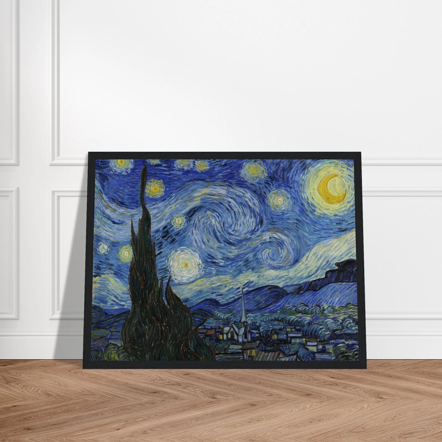 This high-quality reproduction print of The Starry Night by Vincent van Gogh brings the emotion, movement, and color of this legendary painting into your home. Originally painted in 1889 while Van Gogh was in Saint-Rémy, this artwork’s swirling skies and vibrant blues have made it one of the most beloved pieces of all time. Our poster version is printed on archival-quality paper, preserving the texture and depth of the original. Ideal as wall art for living rooms, offices, bedrooms, or creative spaces, this