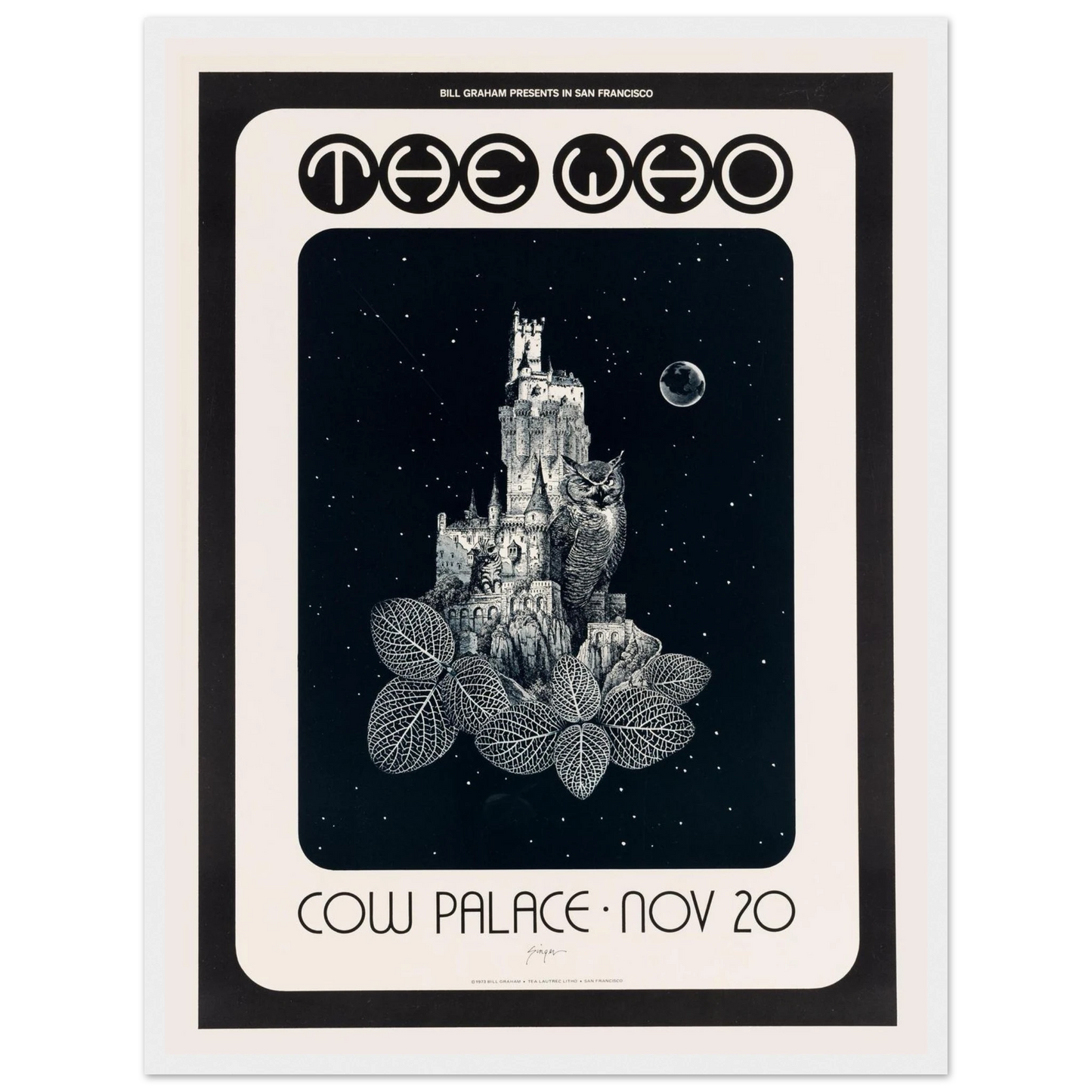 1970s concert poster print of The Who at the Cow Palace, showcasing retro graphic design and iconic rock-and-roll energy.