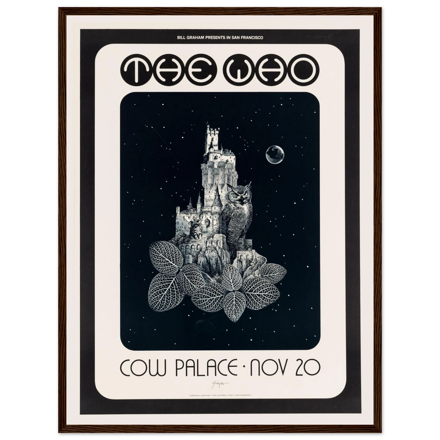 Retro music room decor print of The Who Cow Palace concert poster, ideal wall art for studios, home theaters, or rock-themed interiors.