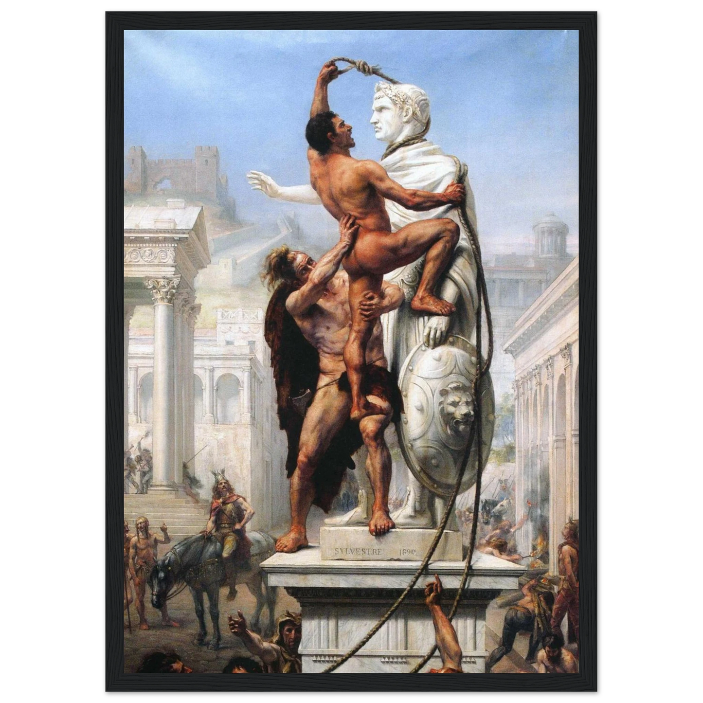 This high-quality reproduction print of Sack of Rome by Troy Coperton brings to life the chaos and drama of ancient Rome’s fall. The artwork depicts the brutality of Roman battles, with gladiators, warriors, and invaders locked in intense combat during one of history’s most infamous sieges. Coperton’s work is known for its dynamic composition, rich historical detail, and emotional power. Printed on archival-grade paper with museum-quality giclée printing, this poster print is perfect wall art for enthusiast
