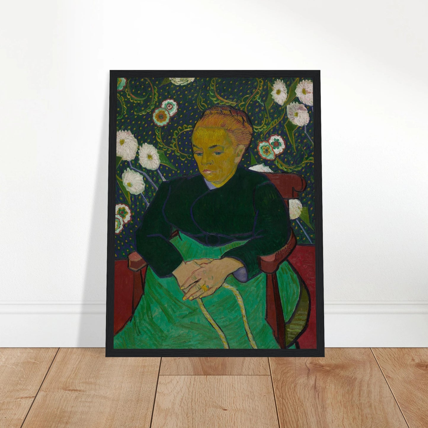 This high-quality reproduction of Madame Roulin Rocking the Cradle (La Berceuse) by Vincent van Gogh offers a powerful blend of color, emotion, and symbolism. Painted in 1889 as a tribute to motherhood, the portrait features Madame Augustine Roulin, a close family friend, rendered with vibrant tones and rhythmic background patterns. Van Gogh intended the piece to be a visual lullaby—comforting, steady, and full of life. This poster print is produced on archival-grade paper, making it a stunning piece of wal