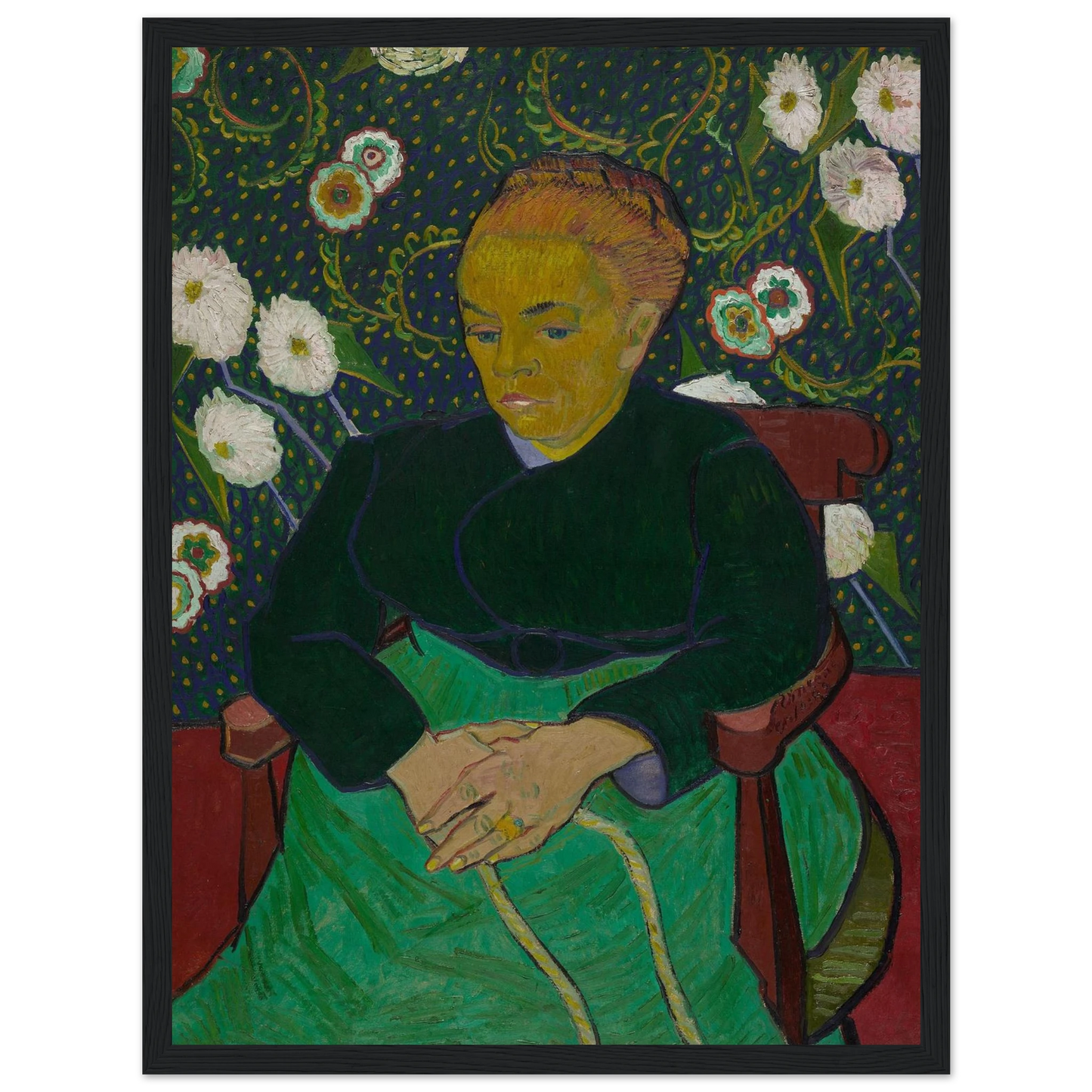 This high-quality reproduction of Madame Roulin Rocking the Cradle (La Berceuse) by Vincent van Gogh offers a powerful blend of color, emotion, and symbolism. Painted in 1889 as a tribute to motherhood, the portrait features Madame Augustine Roulin, a close family friend, rendered with vibrant tones and rhythmic background patterns. Van Gogh intended the piece to be a visual lullaby—comforting, steady, and full of life. This poster print is produced on archival-grade paper, making it a stunning piece of wal