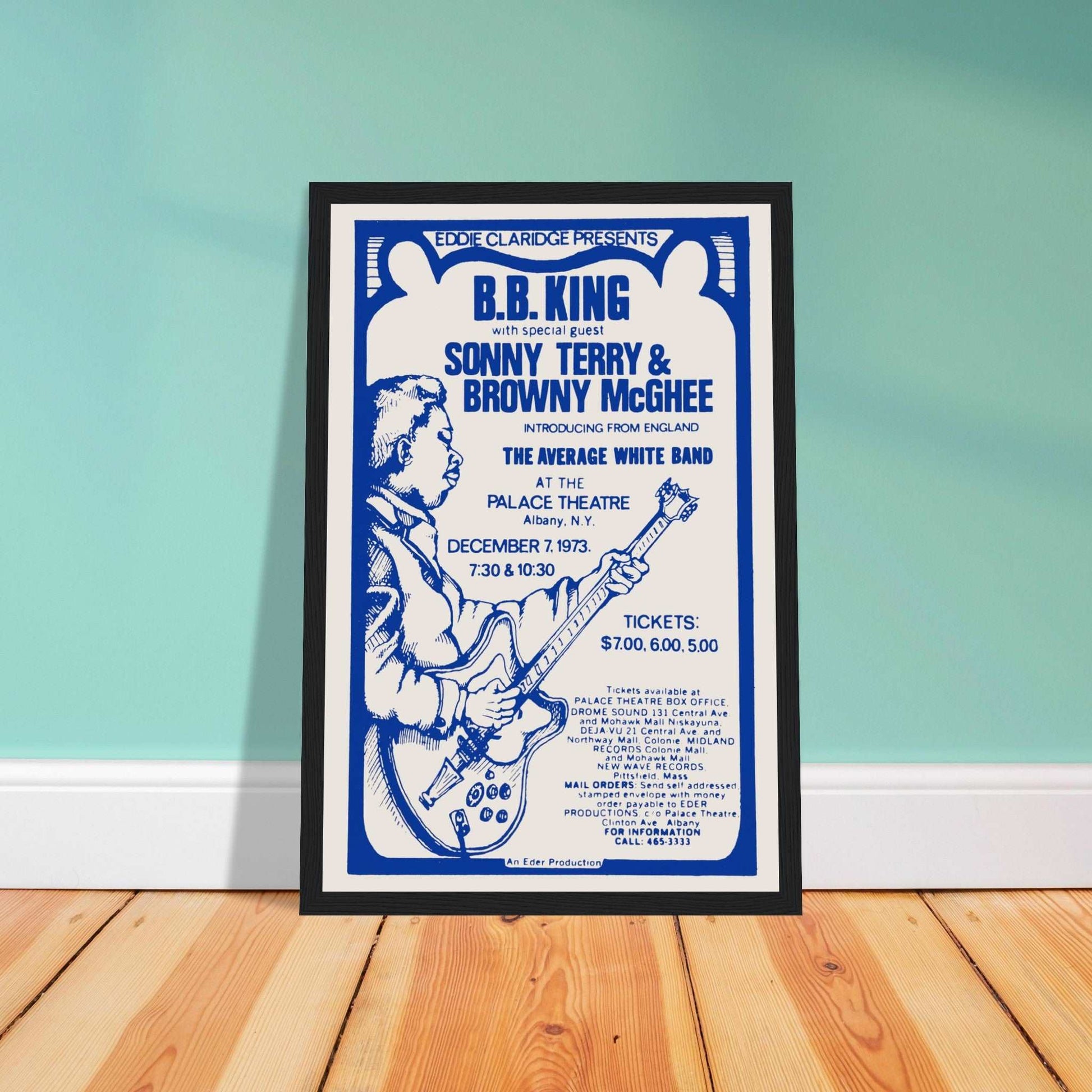 Honor the legacy of B.B. King, the King of Blues, with this vintage concert poster showcasing his legendary performances. Featuring classic blues aesthetics, retro typography, and soulful energy, this poster is perfect for blues fans, collectors of music memorabilia, and lovers of jazz and rock & roll history. Ideal for home decor, music rooms, or studios, this B.B. King wall art is a tribute to his timeless sound. Order now and bring the blues to your space!