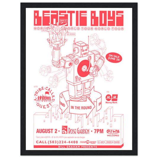 Relive the iconic Beastie Boys Intergalactic concert with this vintage poster. Perfect for any hip-hop fan or music collector. Shop now for this retro wall art!