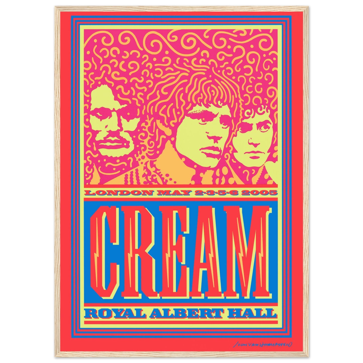 Vintage Cream rock band wall art poster in colorful psychedelic style — ideal for music rooms, studios, and retro decor.