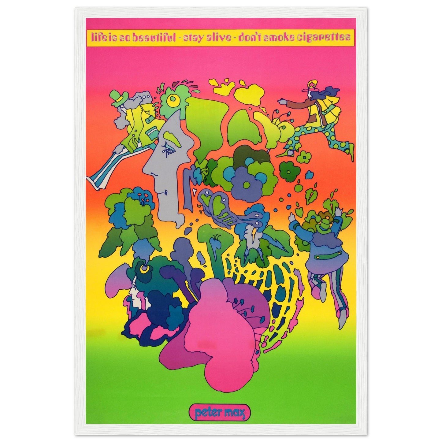 Vintage health awareness poster with psychedelic design urging people to quit smoking — perfect retro wall decor.