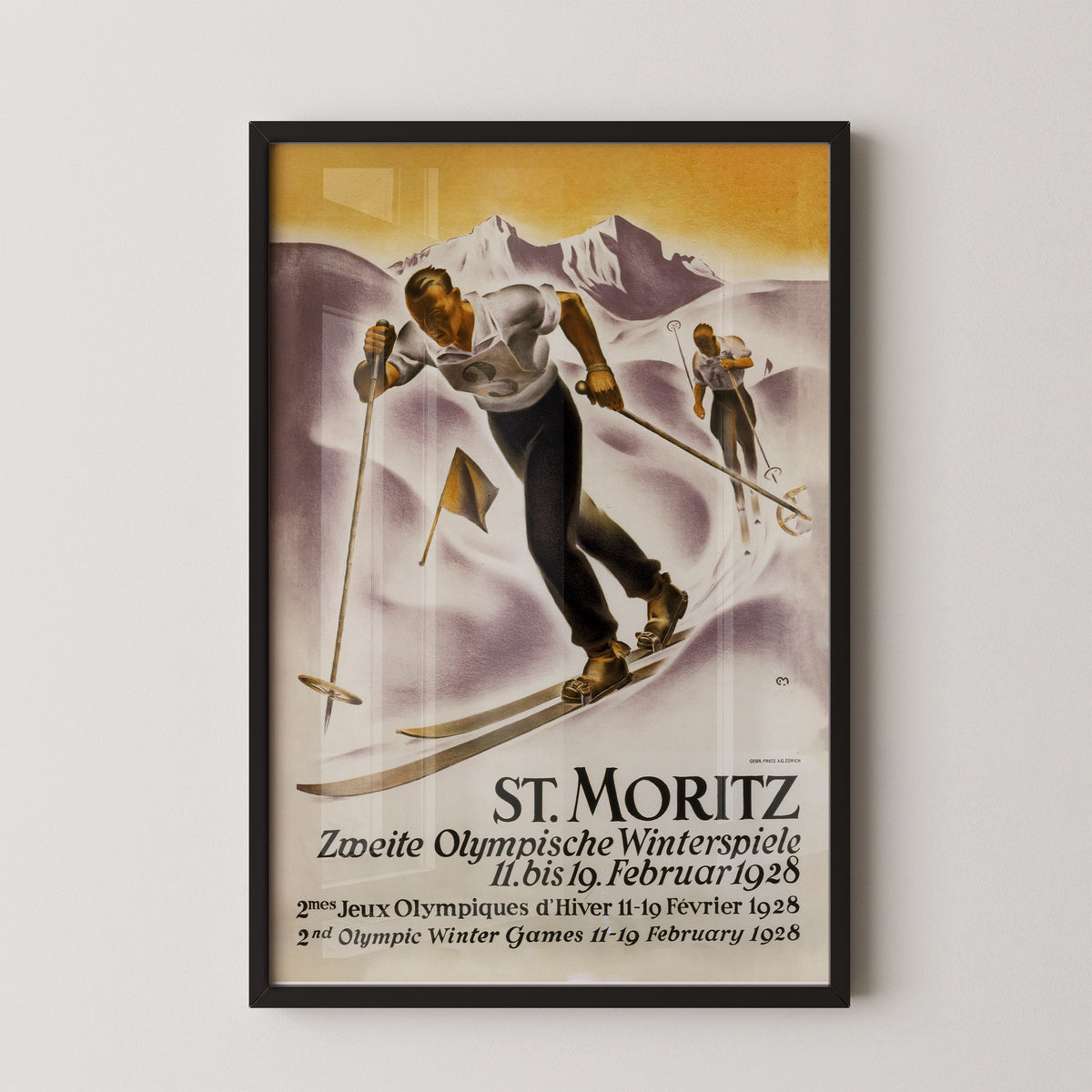 Vintage Langlaufplakat – St. Moritz 1928