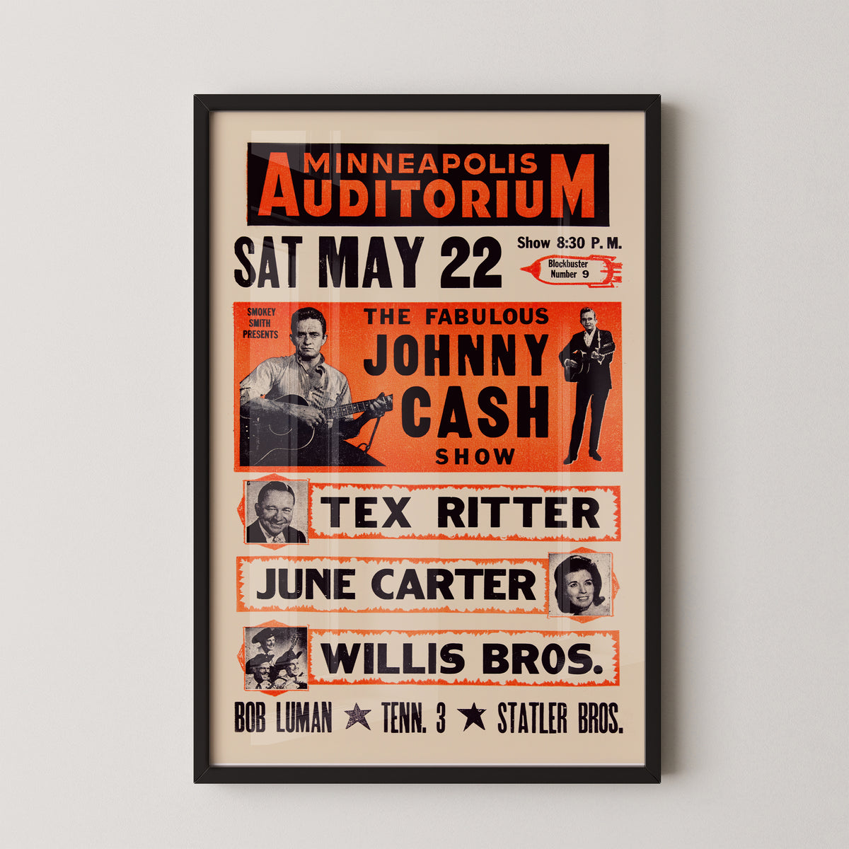 Affiche du concert de Johnny Cash 1966 | Tirage vintage du Théâtre KRNT