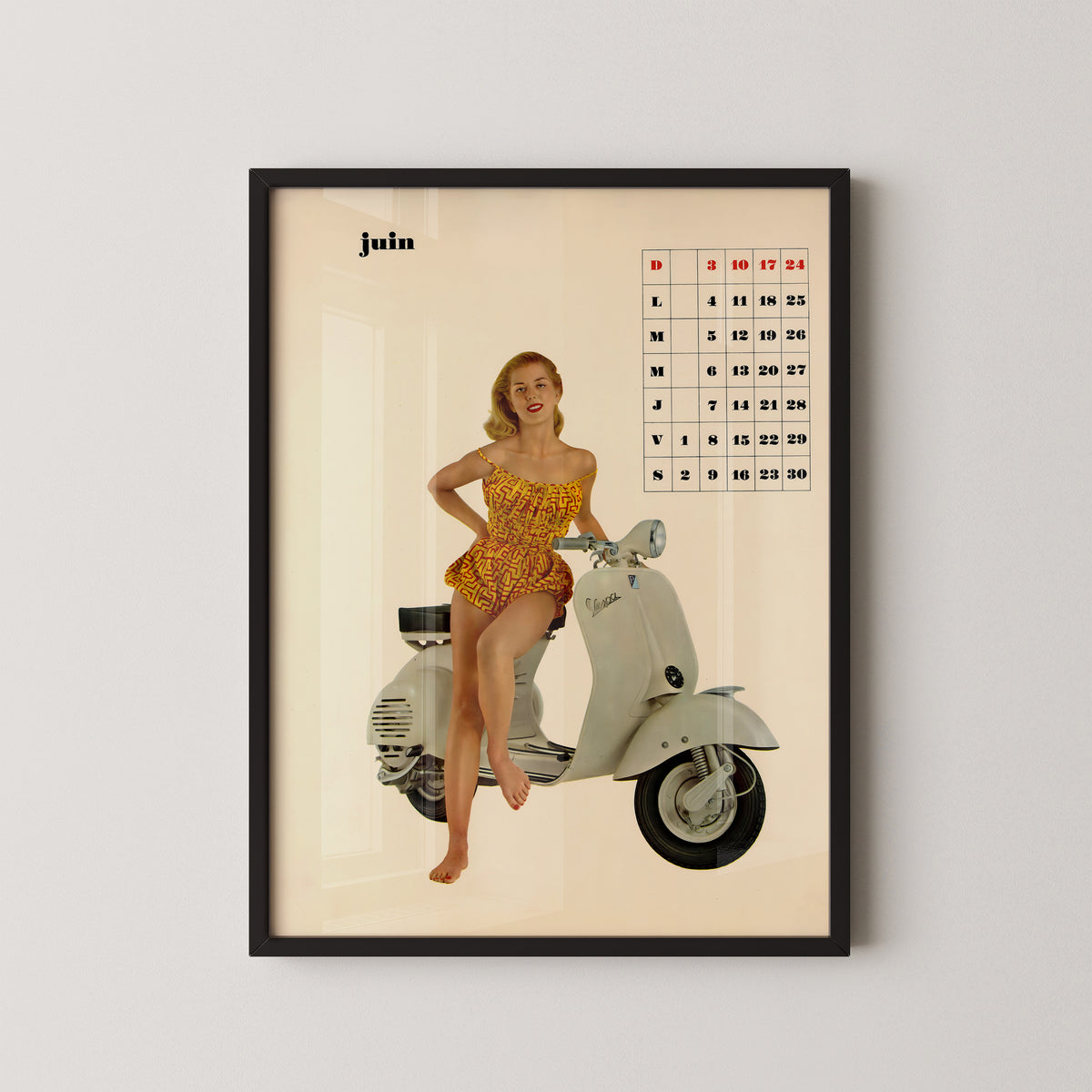 Vespa June Calendar Poster – Italian Scooter Art
