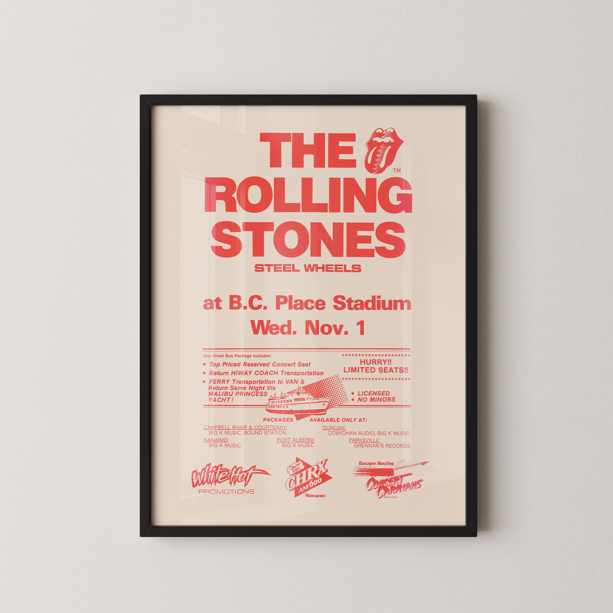 Rolling Stones BC Place 1989 Concert Poster