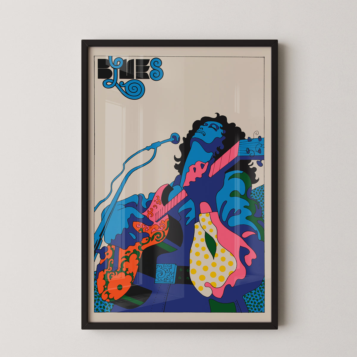 Affiche de guitare blues rétro | Art musical psychédélique