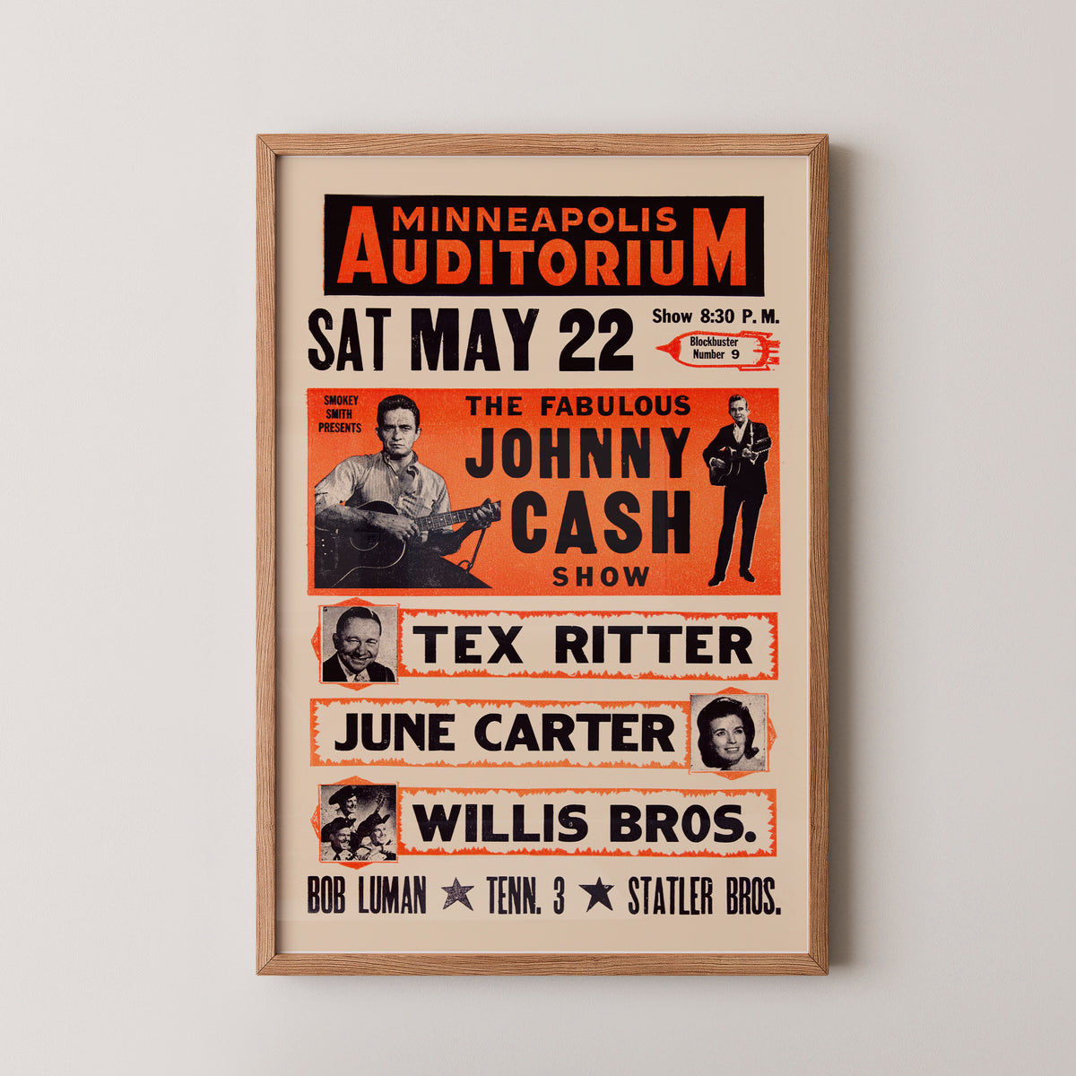 Affiche du concert de Johnny Cash 1966 | Tirage vintage du Théâtre KRNT