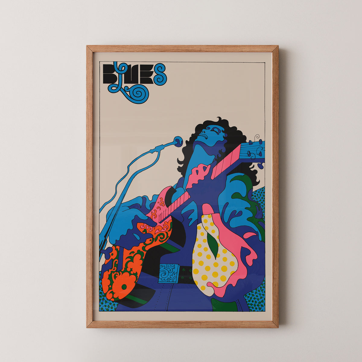 Retro Blues Guitar Poster – Psychedelic Music Art