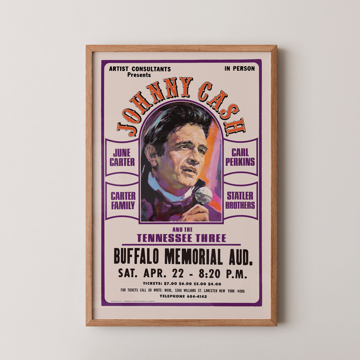 Affiche du concert de Johnny Cash à Buffalo, New York