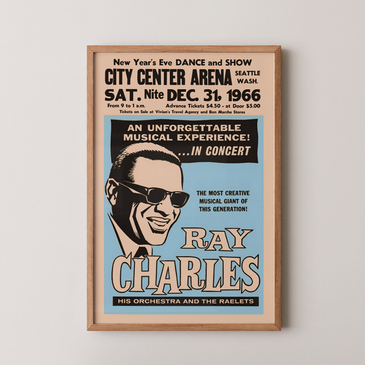 Ray Charles Konzertposter 1966 | Jazz-Wandkunst