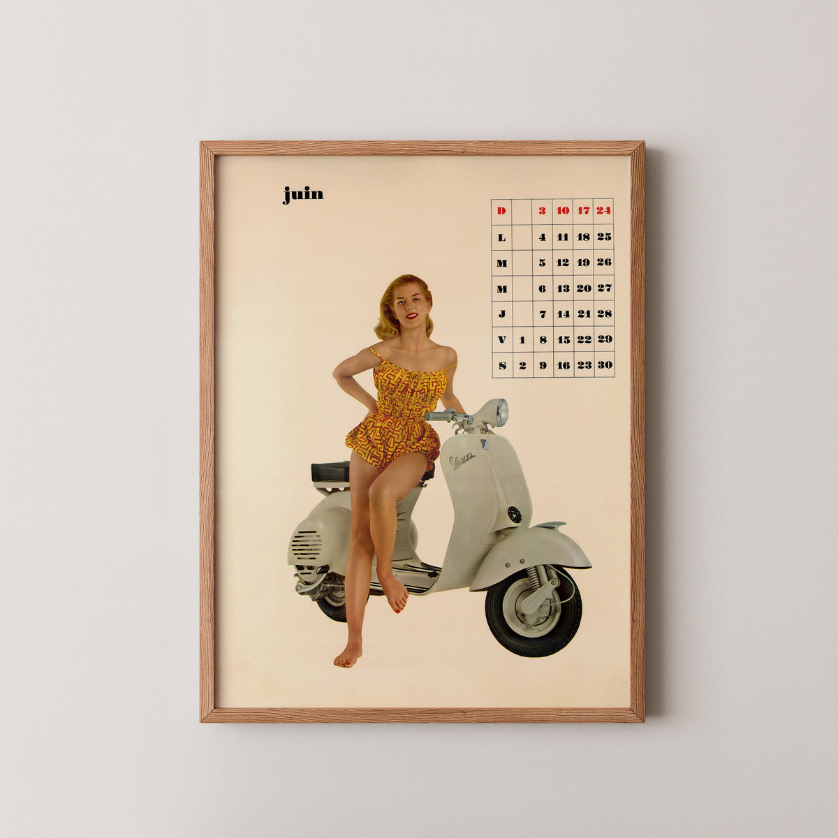 Vespa June Calendar Poster – Italian Scooter Art