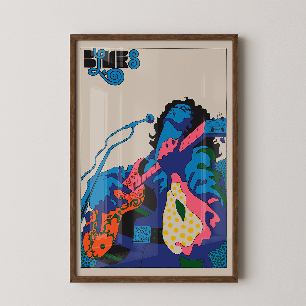 Affiche de guitare blues rétro | Art musical psychédélique