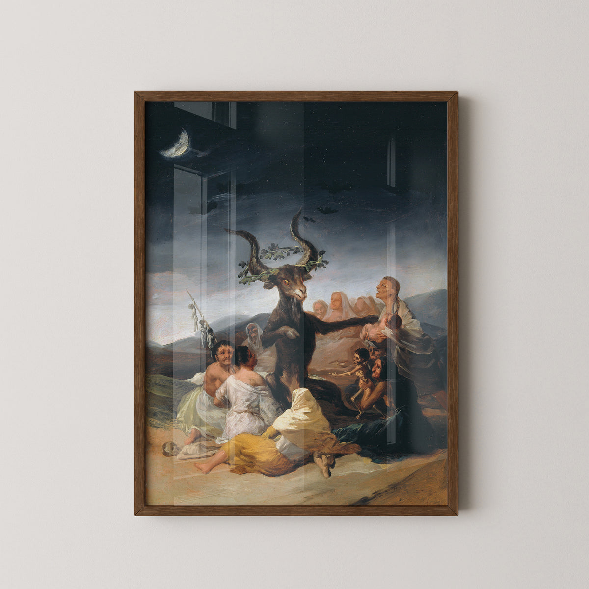 art print showcase of Goya Witches’ Sabbath, styled as gothic wall art