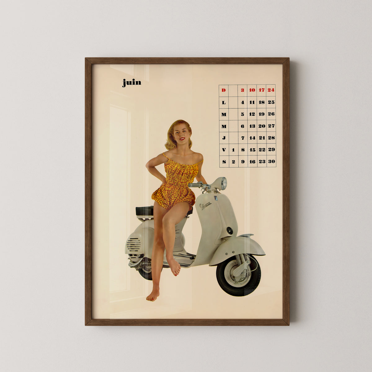 Vespa June Calendar Poster – Italian Scooter Art