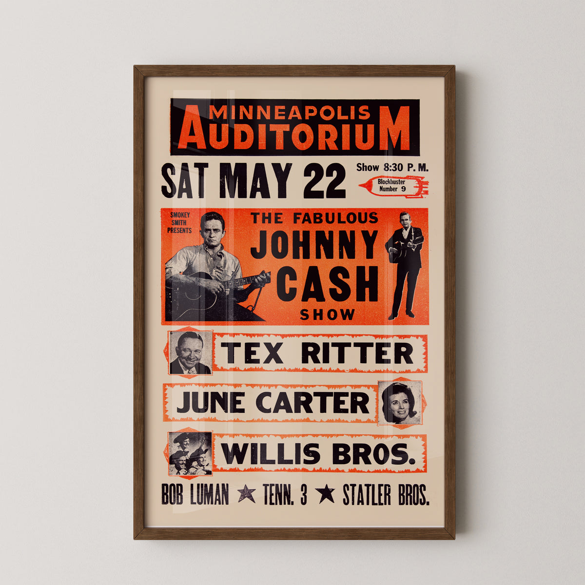 Affiche du concert de Johnny Cash 1966 | Tirage vintage du Théâtre KRNT