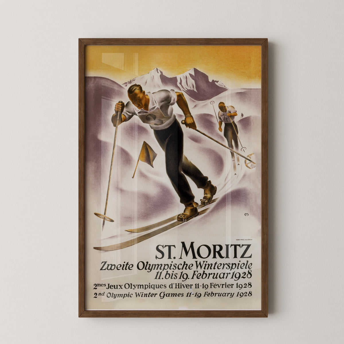 Vintage Langlaufplakat – St. Moritz 1928