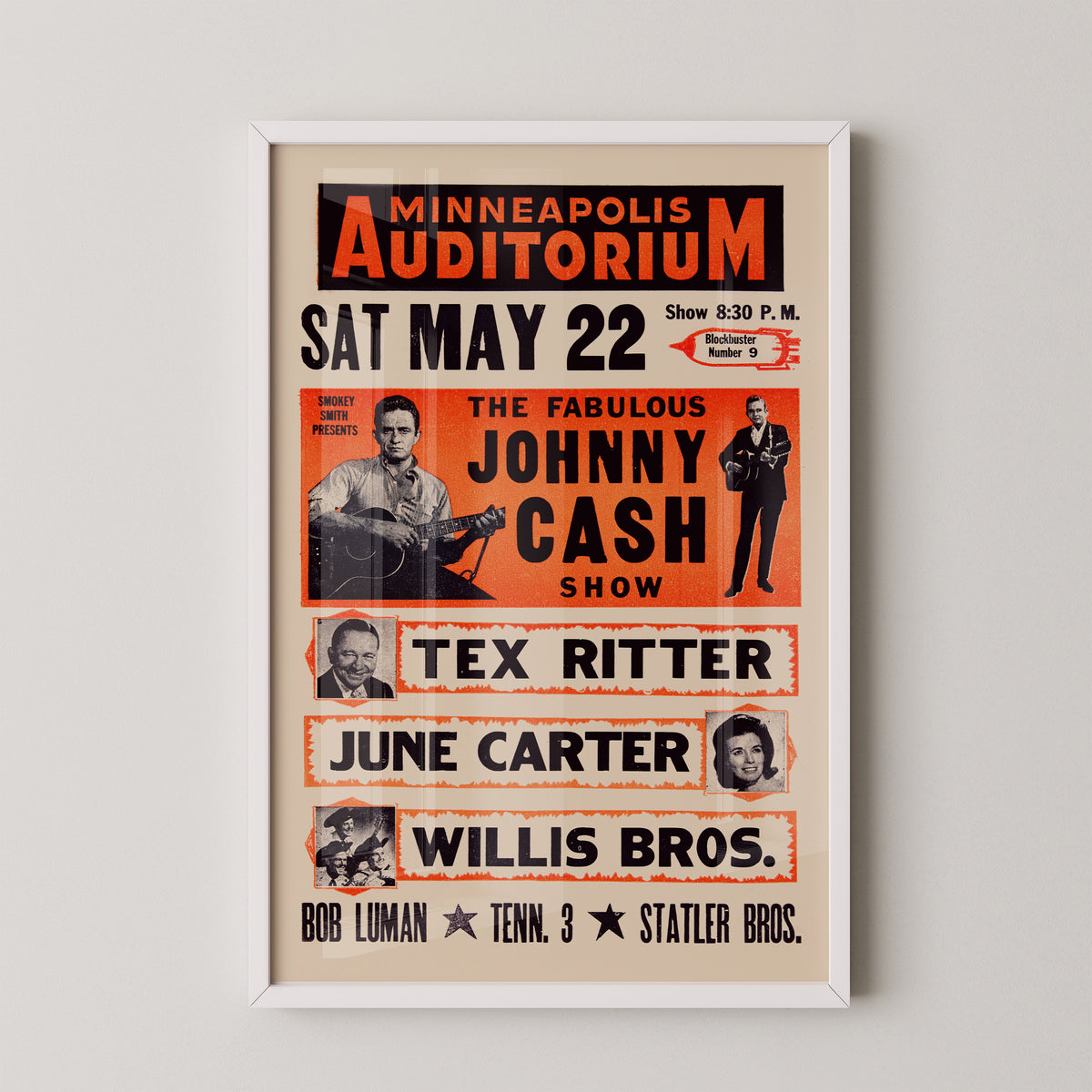 Affiche du concert de Johnny Cash 1966 | Tirage vintage du Théâtre KRNT