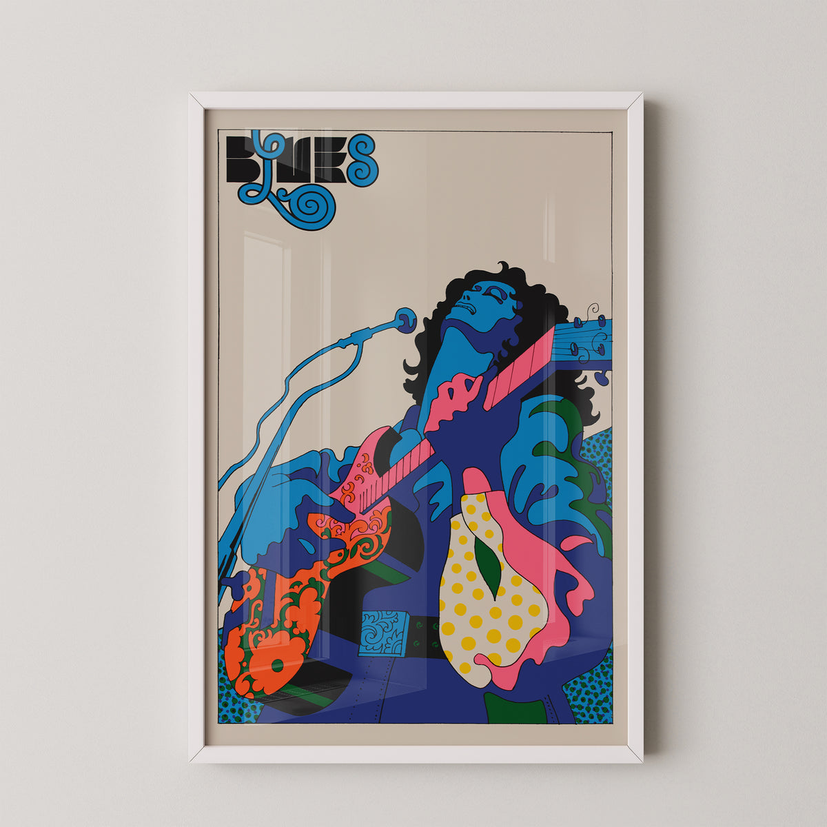 Affiche de guitare blues rétro | Art musical psychédélique