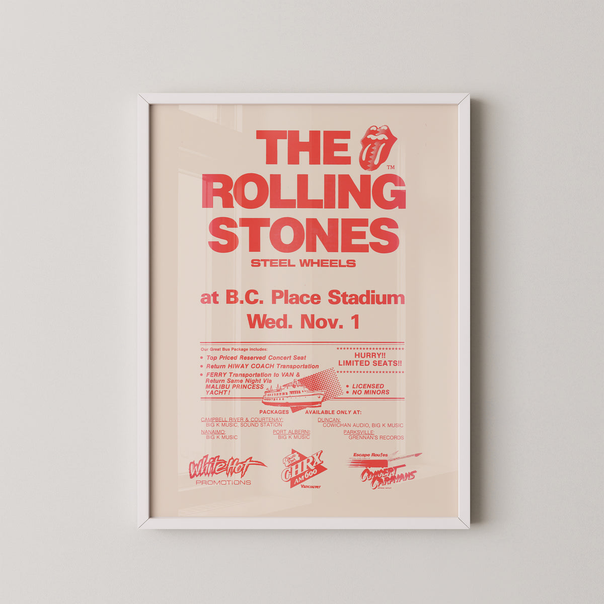 Rolling Stones BC Place 1989 Concert Poster