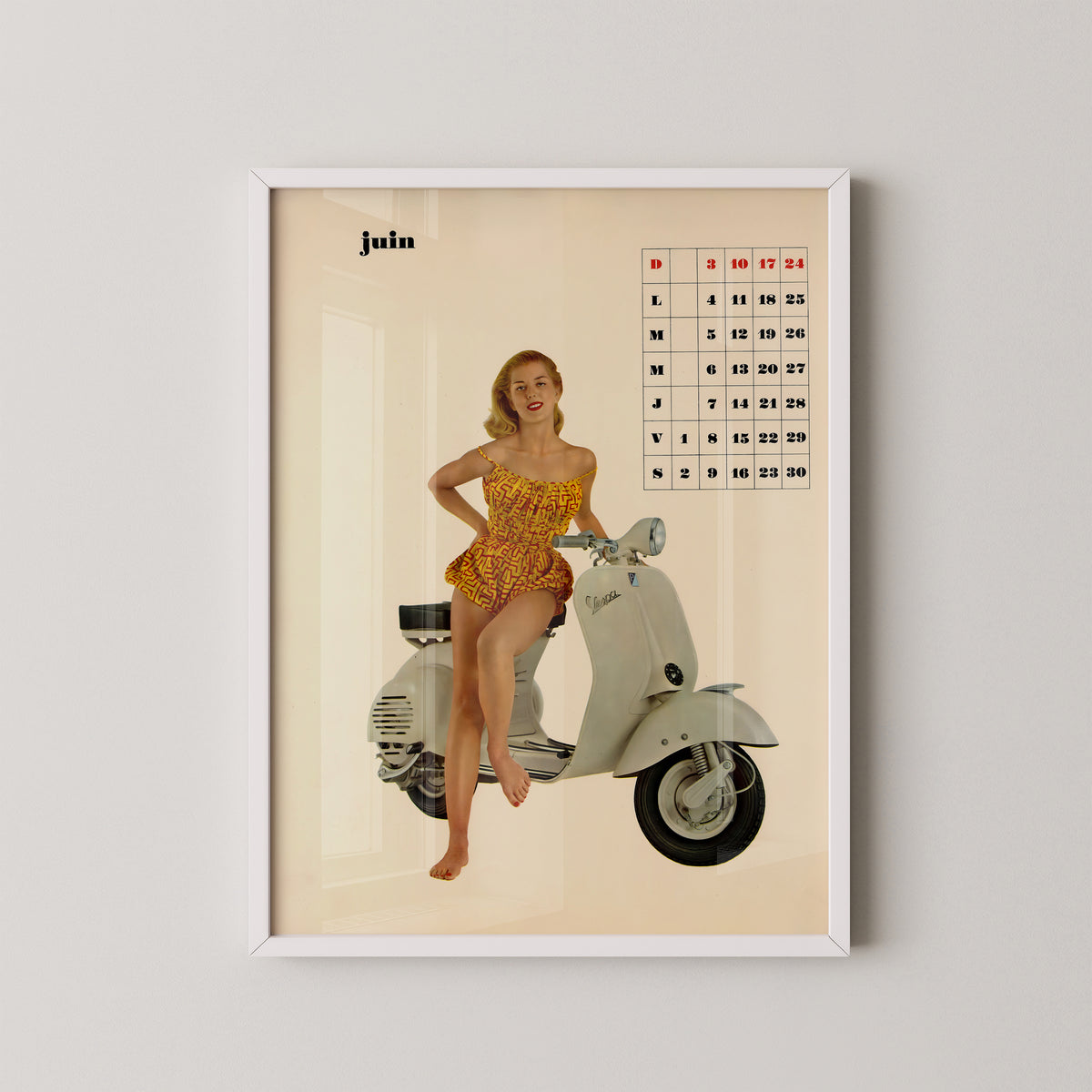 Vespa June Calendar Poster – Italian Scooter Art