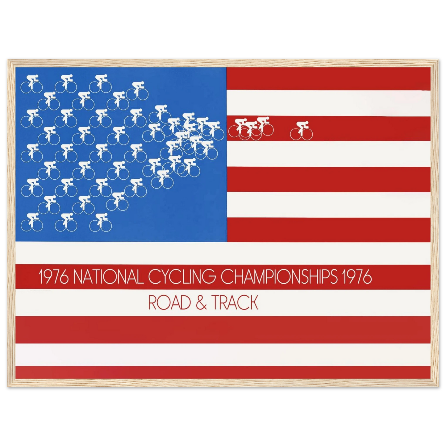 Retro wall art print of a 1970s National Cycling Championship, capturing the excitement and style of mid-century American sports design.