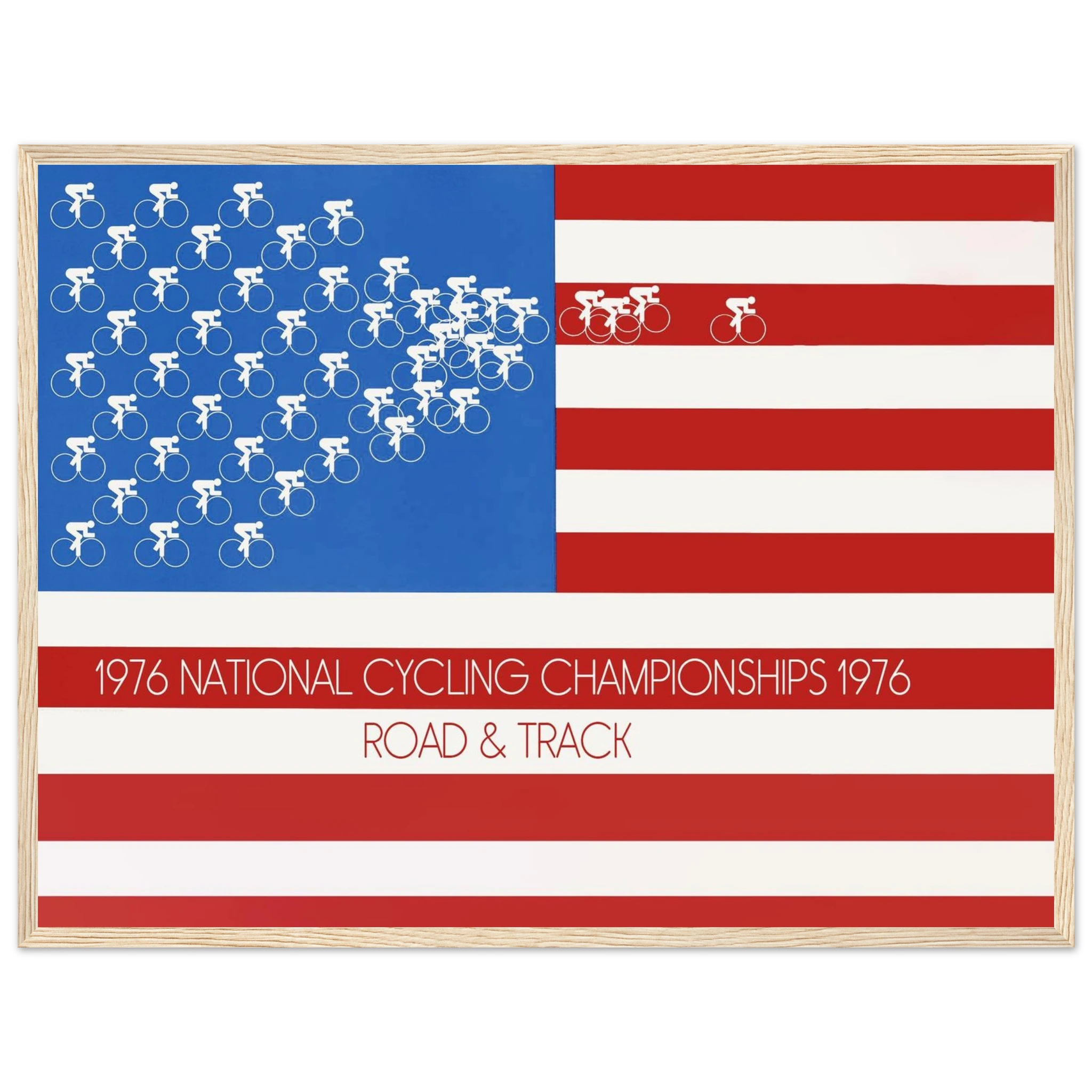 Retro wall art print of a 1970s National Cycling Championship, capturing the excitement and style of mid-century American sports design.