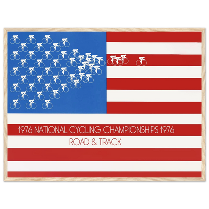 Retro wall art print of a 1970s National Cycling Championship, capturing the excitement and style of mid-century American sports design.