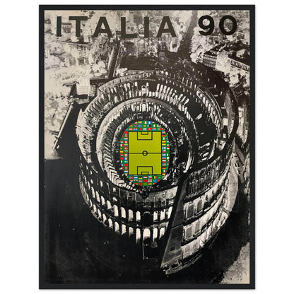 Retro football poster from the 1990 FIFA World Cup in Italy — colorful sports art for soccer enthusiasts and vintage decor lovers.