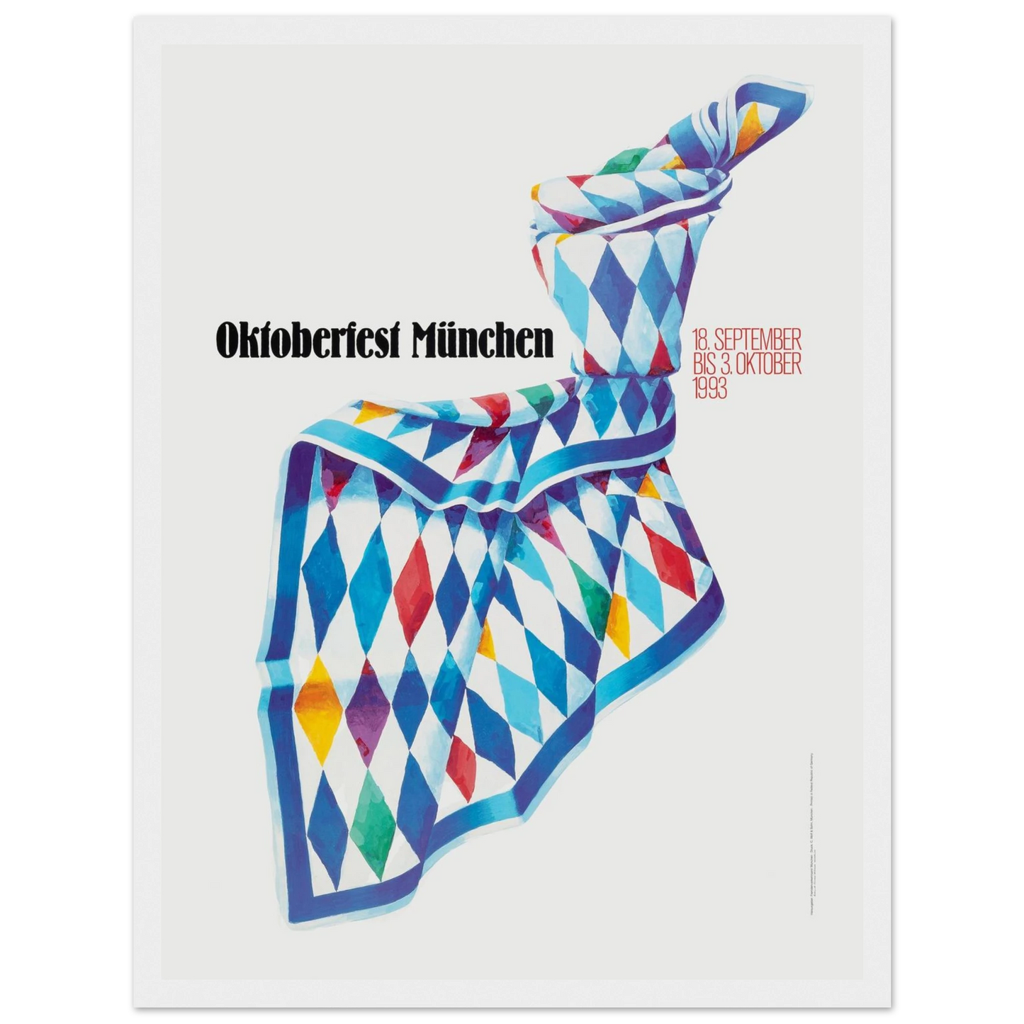 1993 Munich Oktoberfest travel poster capturing the festive Bavarian atmosphere, ideal for fans of German design and vintage festival art.