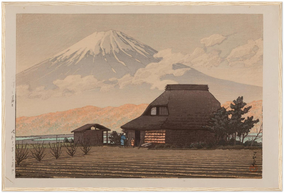 Hasui Narusawa Fuji art poster, alternate print presentation, with mount fuji wall art character