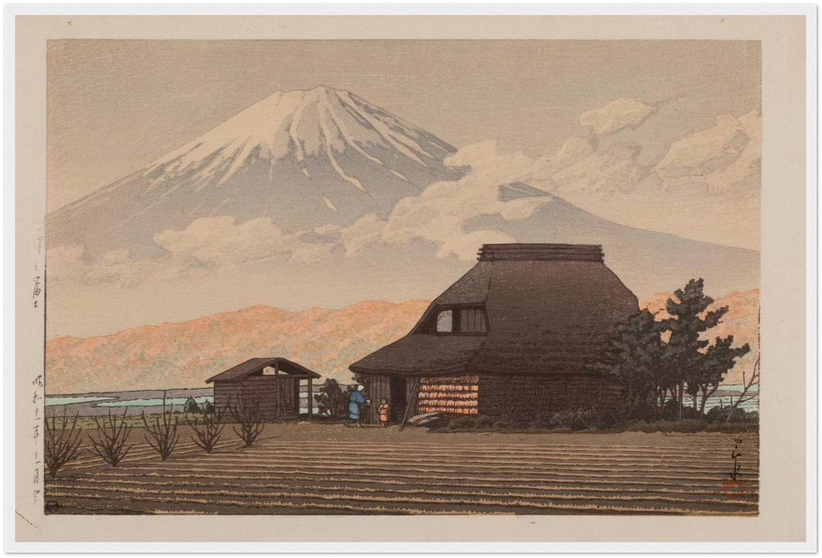wall decor presentation of Hasui Narusawa Fuji, styled as mount fuji wall art