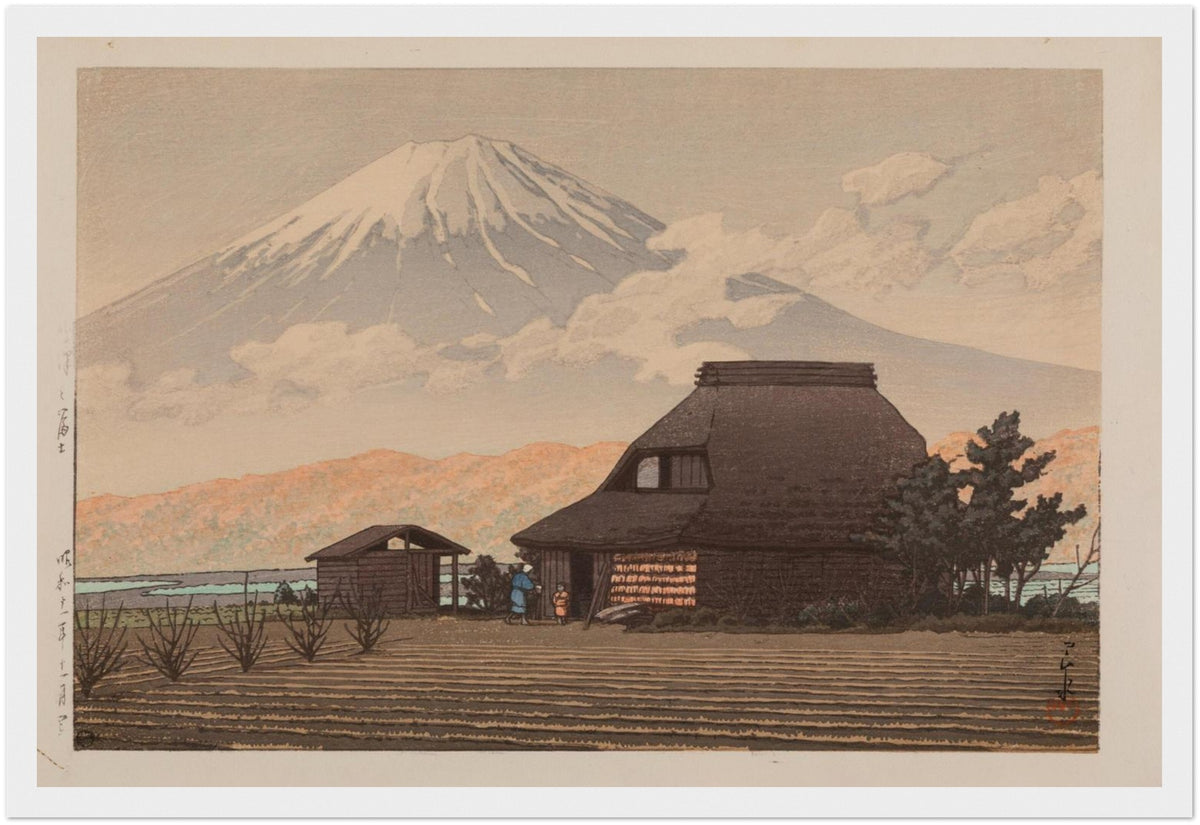 art print showcase of Hasui Narusawa Fuji, styled as mount fuji wall art