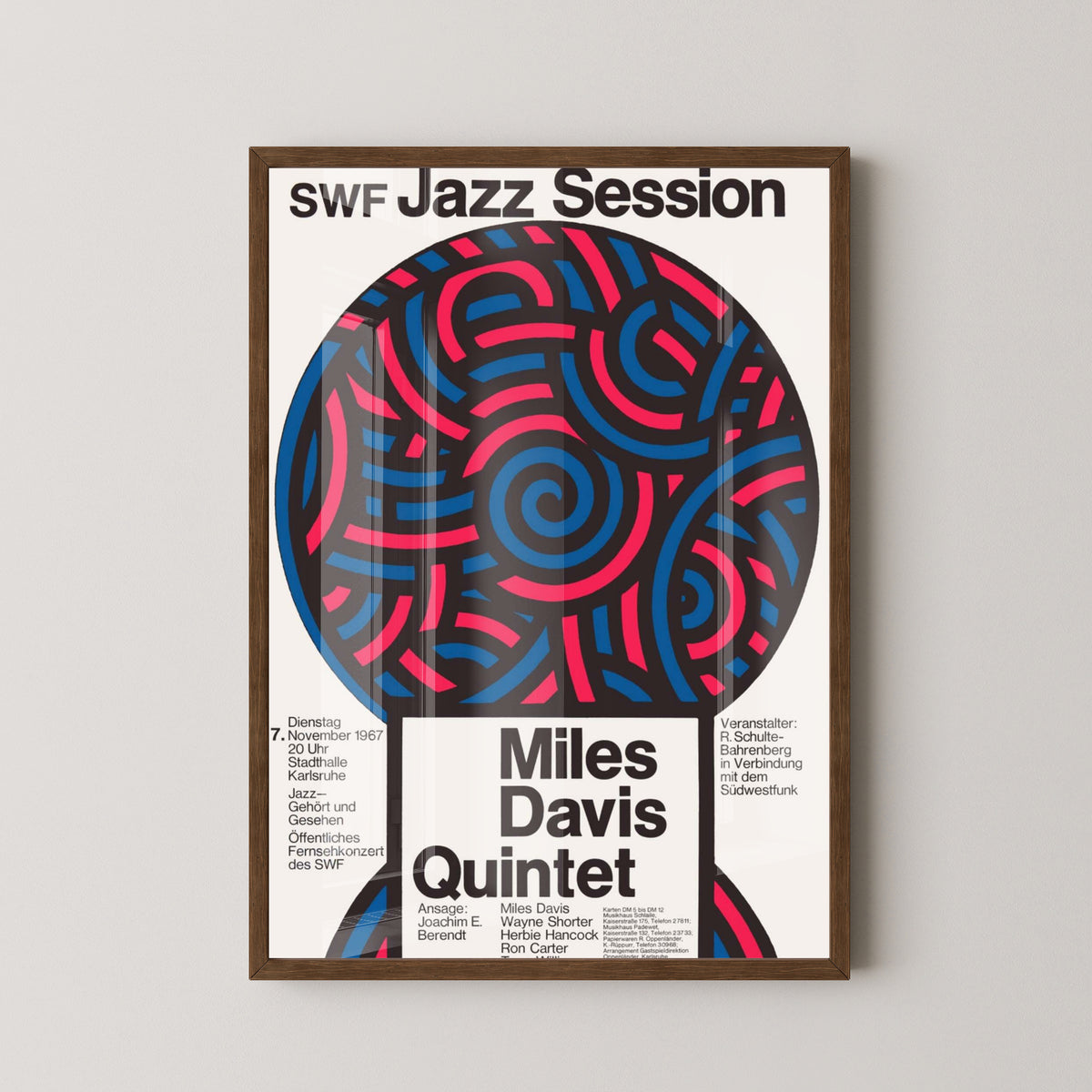 Miles Davis Jazz Legend Poster – Vintage Music Art – dark wood frame mockup
