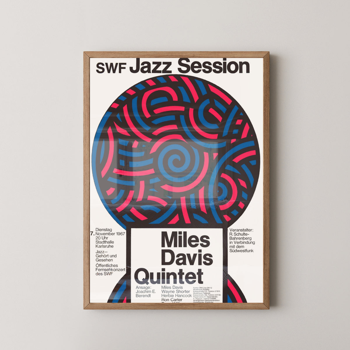 Miles Davis Jazz Legend Poster – Vintage Music Art – light wood frame mockup
