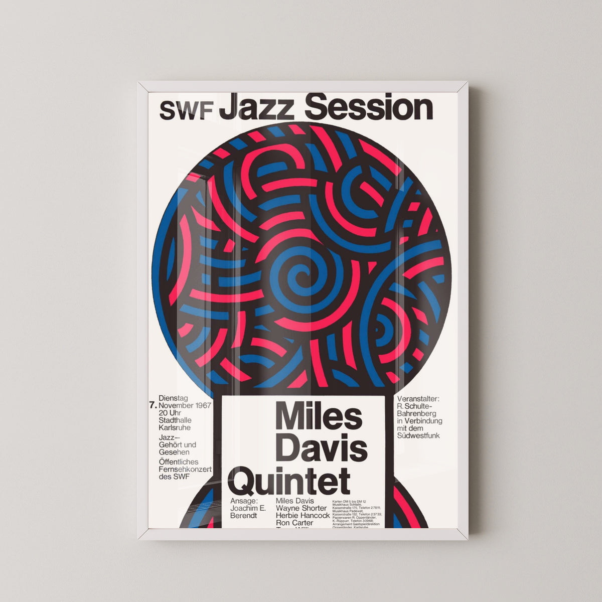 Miles Davis Jazz Legend Poster – Vintage Music Art – white frame mockup