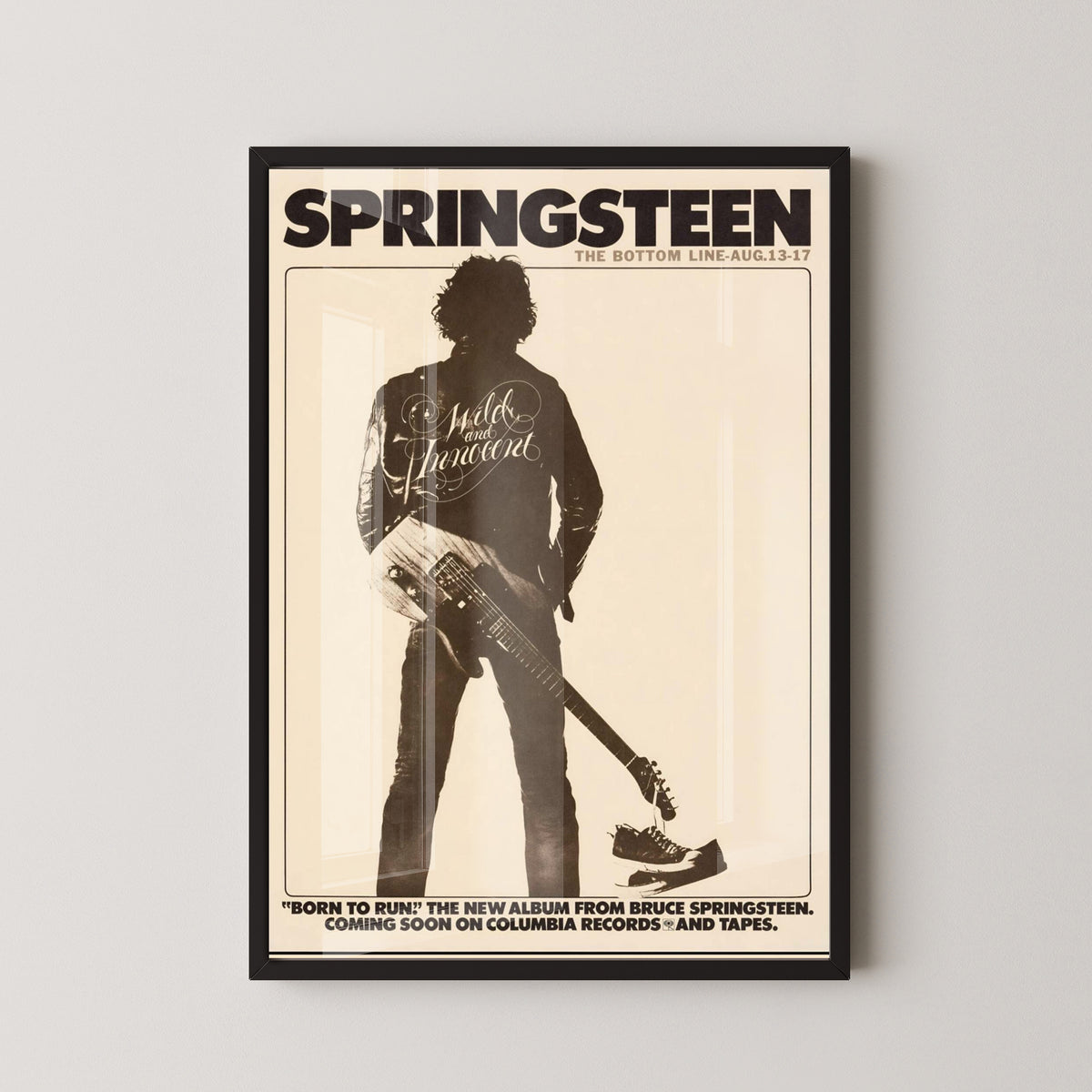 Bruce Springsteen Born to Run Poster – Rock Wall Art – black frame mockup