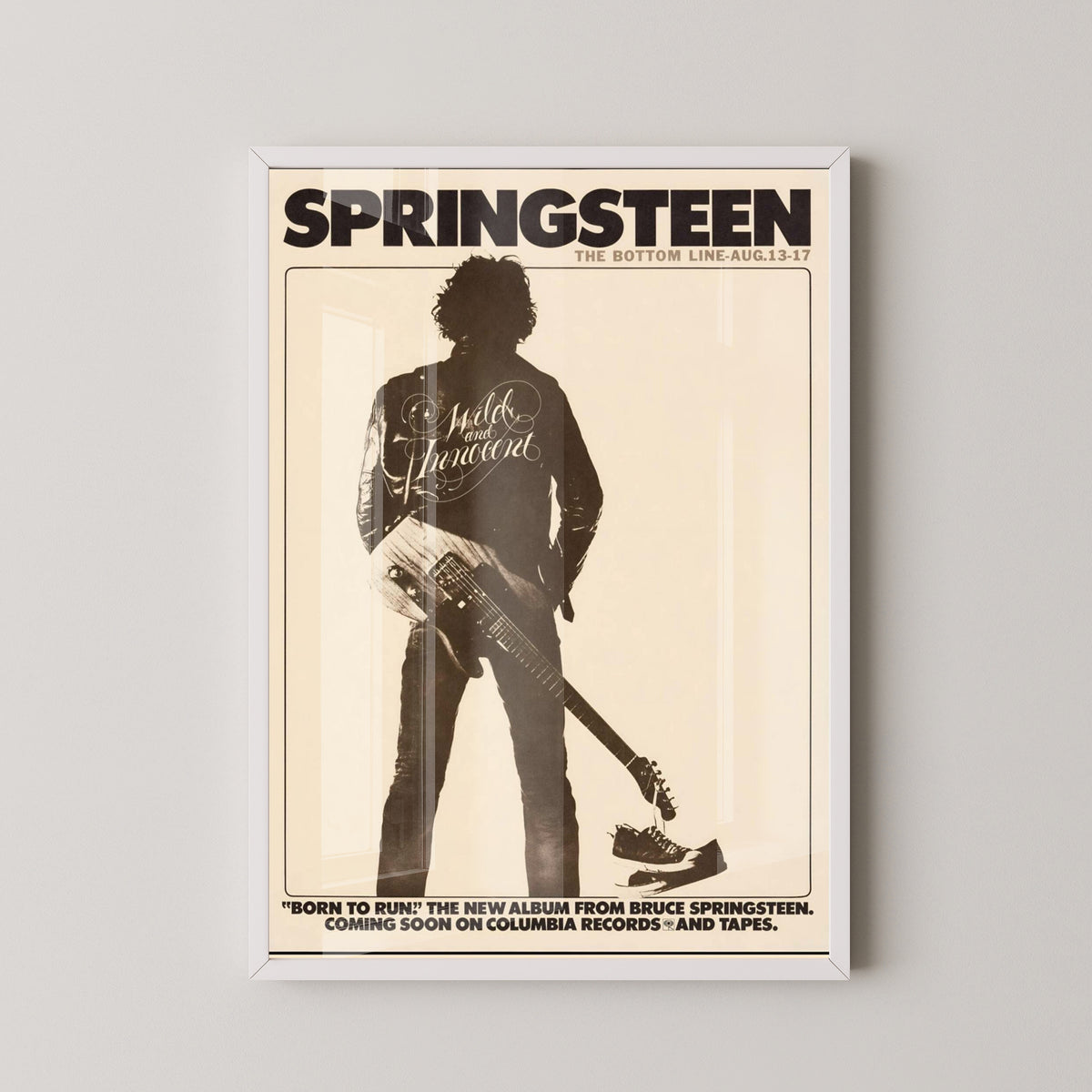 Bruce Springsteen Born to Run Poster – Rock Wall Art – white frame mockup