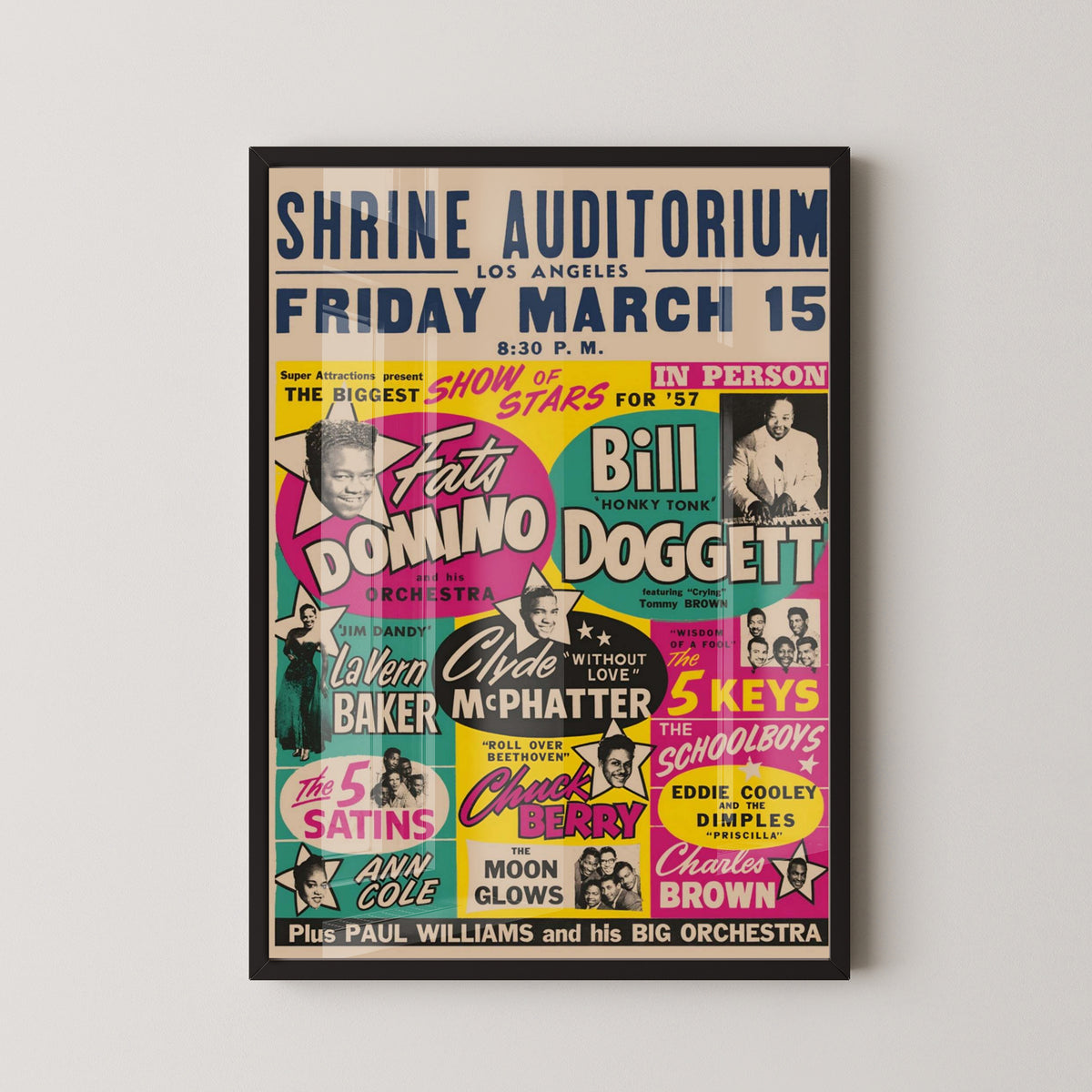 Chuck Berry & Fats Domino 1957 Concert Poster – black frame mockup