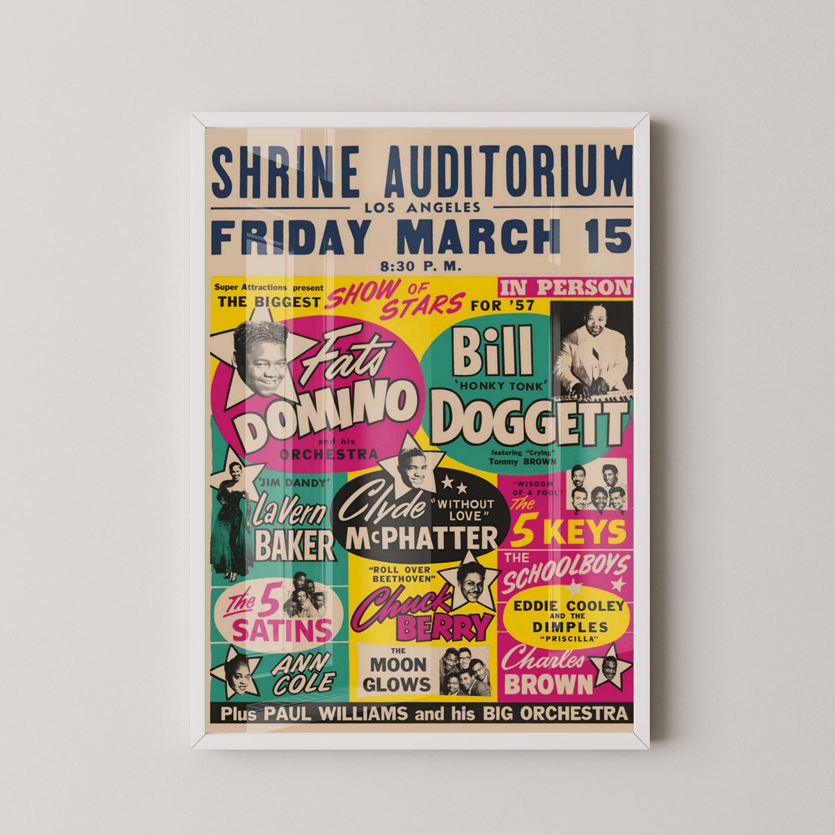Chuck Berry & Fats Domino 1957 Concert Poster – white frame mockup