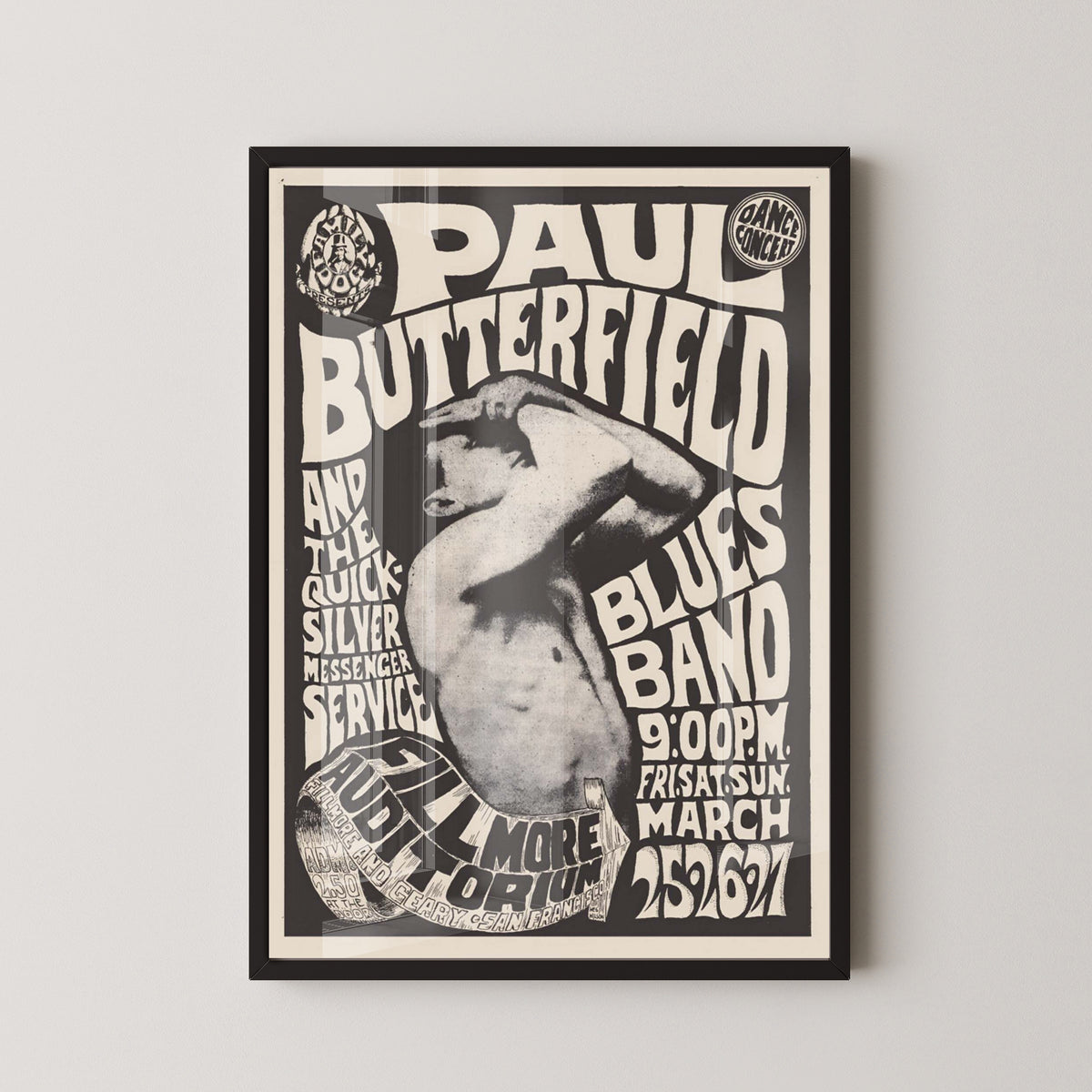 Paul Butterfield Concert Poster – Blues Wall Art – black frame mockup