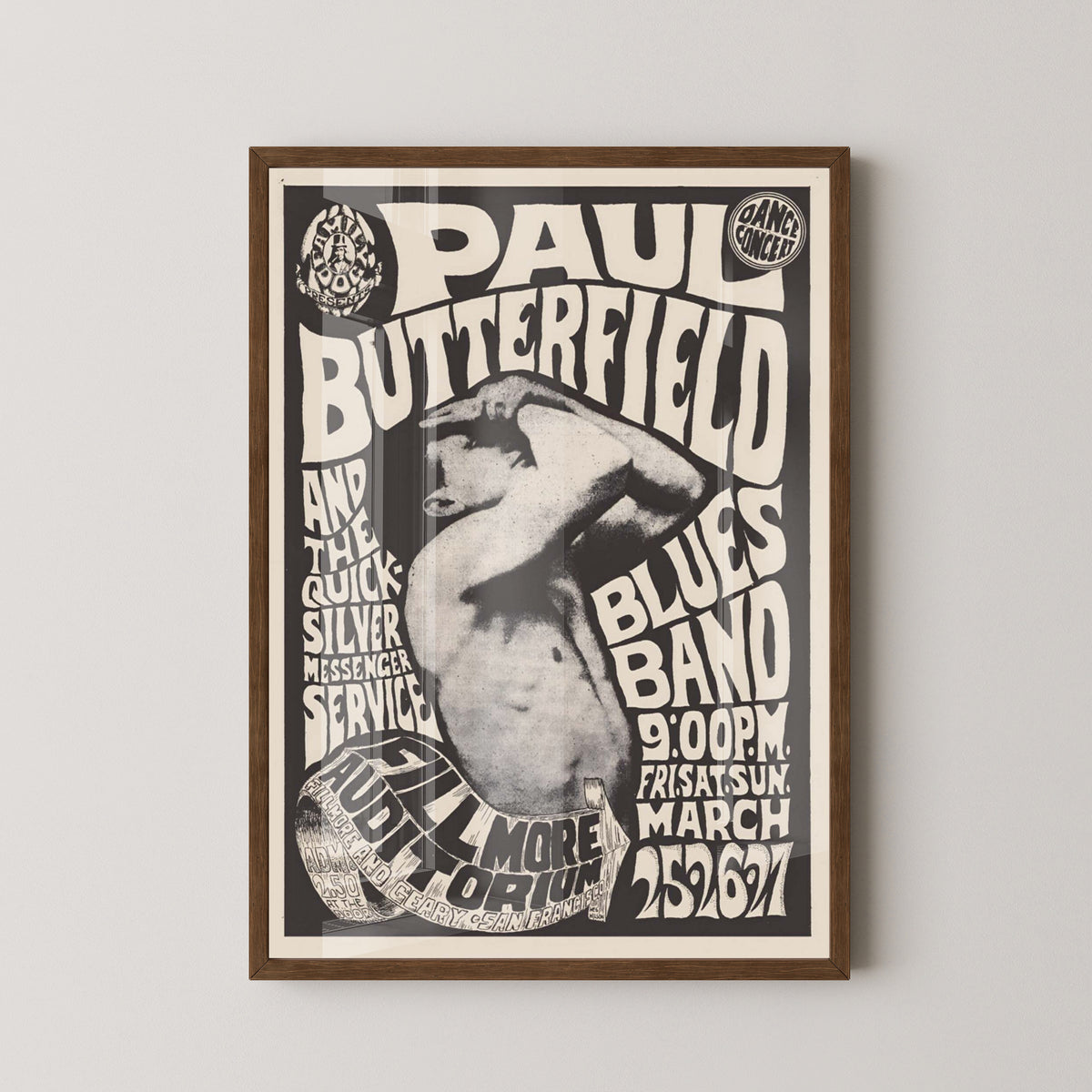Paul Butterfield Concert Poster – Blues Wall Art – dark wood frame mockup